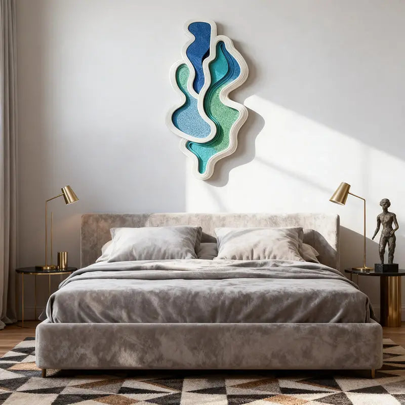 Coastal Teal & Blue Layered Abstract 3D Relief Wall Sculpture Artmeto Wood wall art-2