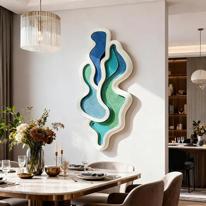 Coastal Teal & Blue Layered Abstract 3D Relief Wall Sculpture Artmeto Wood wall art-3