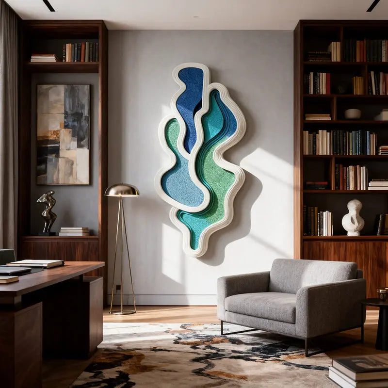 Coastal Teal & Blue Layered Abstract 3D Relief Wall Sculpture Artmeto Wood wall art-4