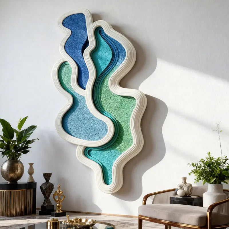 Coastal Teal & Blue Layered Abstract 3D Relief Wall Sculpture Artmeto Wood wall art-5