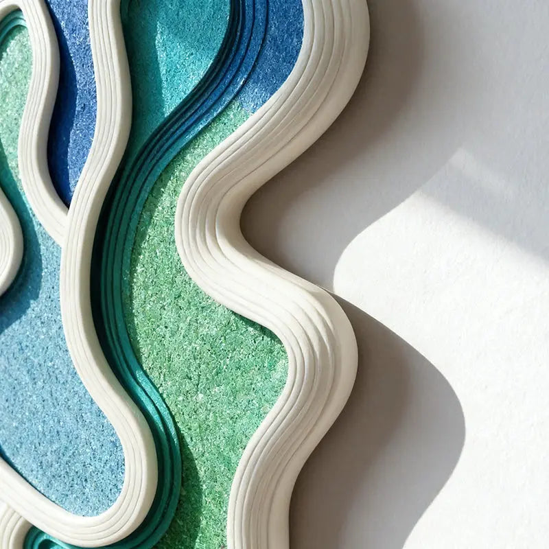 Coastal Teal & Blue Layered Abstract 3D Relief Wall Sculpture Artmeto Wood wall art-6