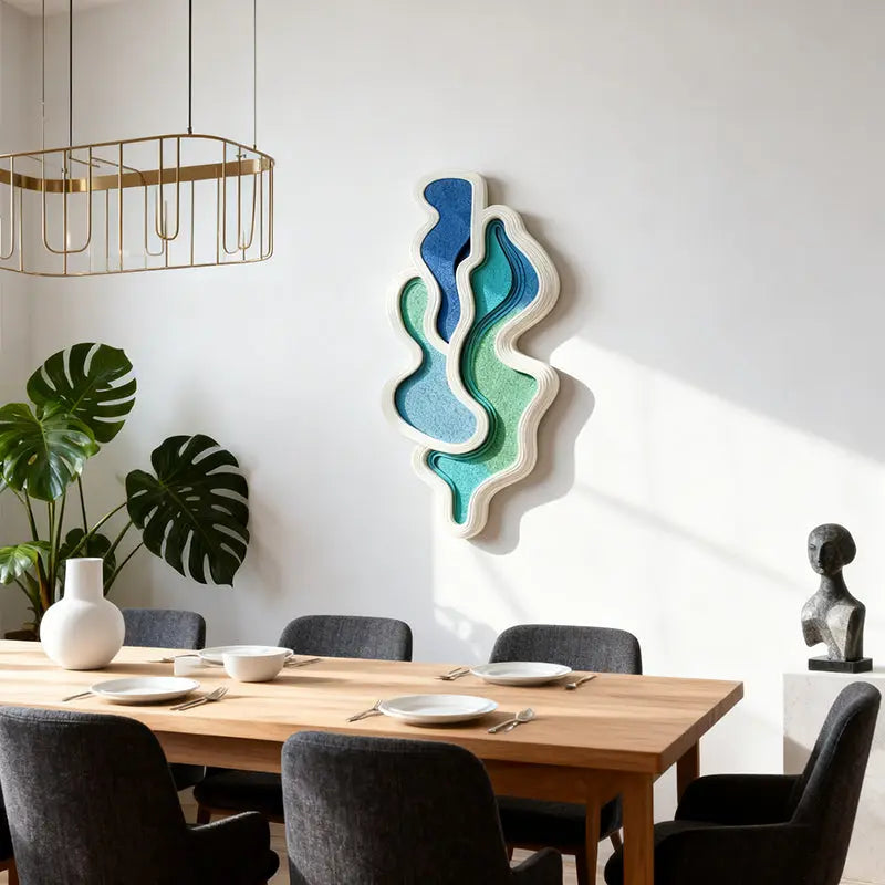 Coastal Teal & Blue Layered Abstract 3D Relief Wall Sculpture Artmeto Wood wall art-7
