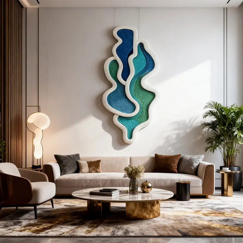 Coastal Teal & Blue Layered Abstract 3D Relief Wall Sculpture Artmeto Wood wall art-1