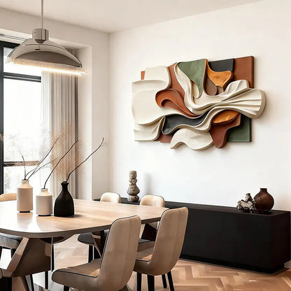 Contemporary 3D Relief Wall Art - Earth Tone Organic Fabric Flow Form Artmeto Wood wall art-2