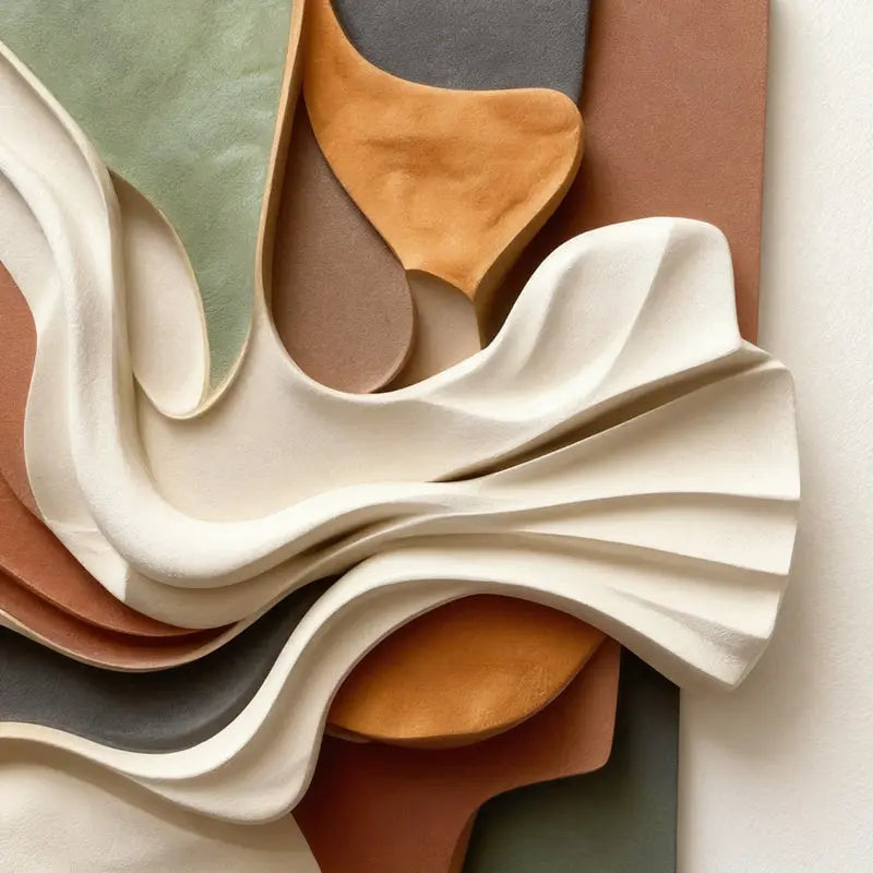 Contemporary 3D Relief Wall Art - Earth Tone Organic Fabric Flow Form Artmeto Wood wall art-6