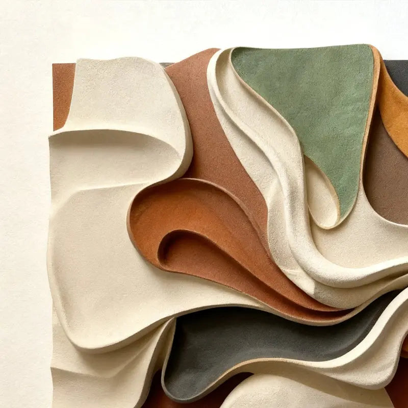 Contemporary 3D Relief Wall Art - Earth Tone Organic Fabric Flow Form Artmeto Wood wall art-7