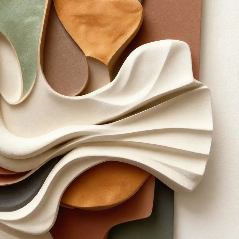 Contemporary 3D Relief Wall Art - Earth Tone Organic Fabric Flow Form Artmeto Wood wall art-8