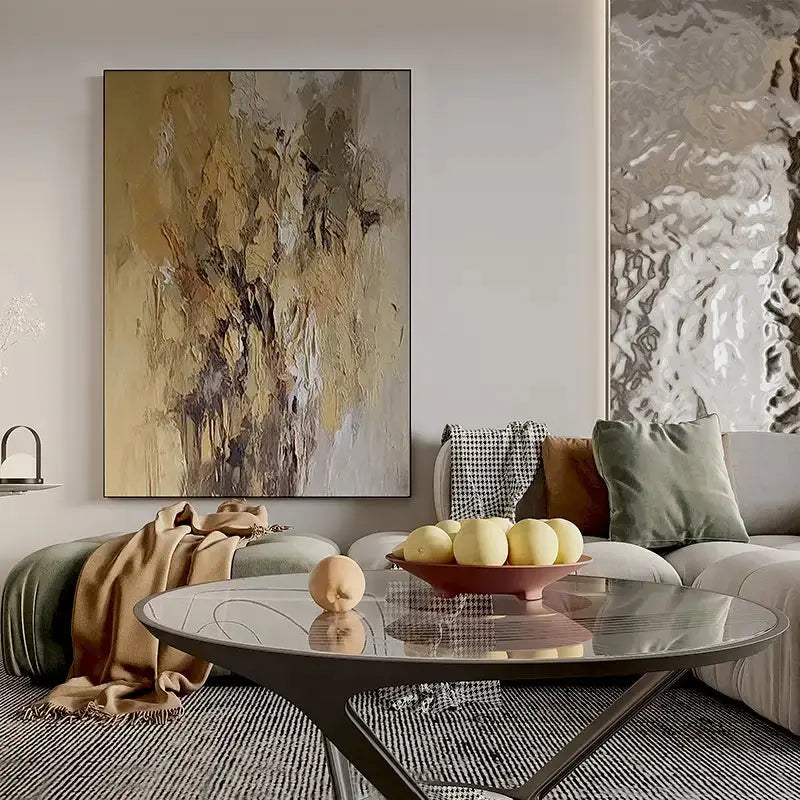 Contemporary Abstract Painting Textured Neutral Wall Art-Artmeto Artmeto Wood wall art