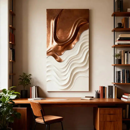 Copper Ripple 3D Wood Relief Art White Wave Gradient Decor Artmeto Wood wall art