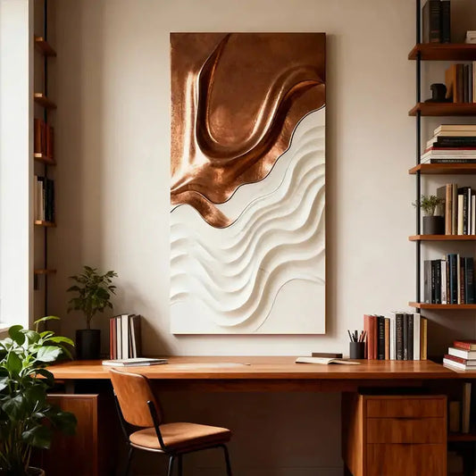 Copper Ripple 3D Wood Relief Art White Wave Gradient Decor Artmeto Wood wall art