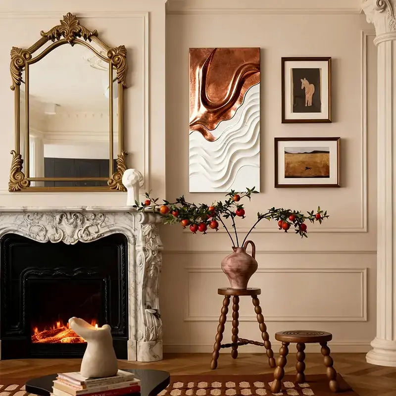 Copper Ripple 3D Wood Relief Art White Wave Gradient Decor Artmeto Wood wall art