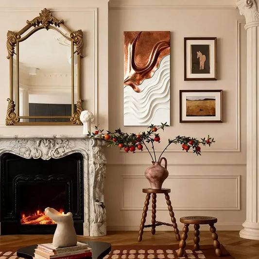 Copper Ripple 3D Wood Relief Art White Wave Gradient Decor Artmeto Wood wall art