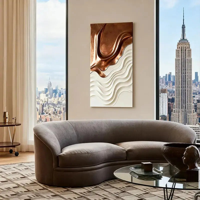 Copper Ripple 3D Wood Relief Art White Wave Gradient Decor Artmeto Wood wall art