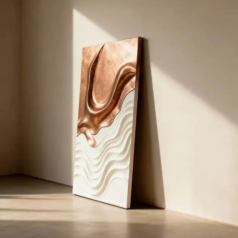 Copper Ripple 3D Wood Relief Art White Wave Gradient Decor Artmeto Wood wall art