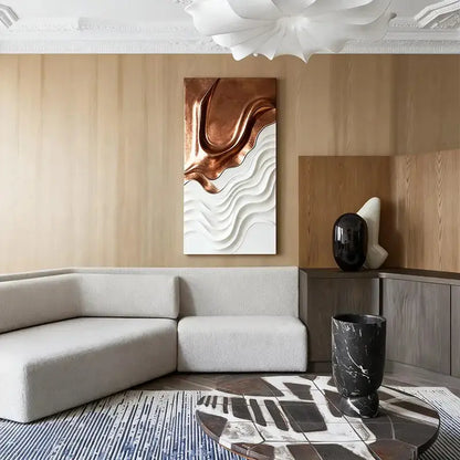 Copper Ripple 3D Wood Relief Art White Wave Gradient Decor Artmeto Wood wall art