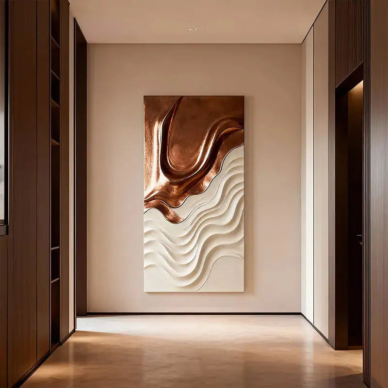 Copper Ripple 3D Wood Relief Art White Wave Gradient Decor Artmeto Wood wall art