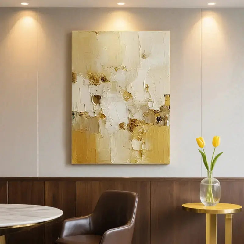 Cream Gold Textured Abstract Wall Art-Luxury Canvas-Artmeto Artmeto Wood wall art