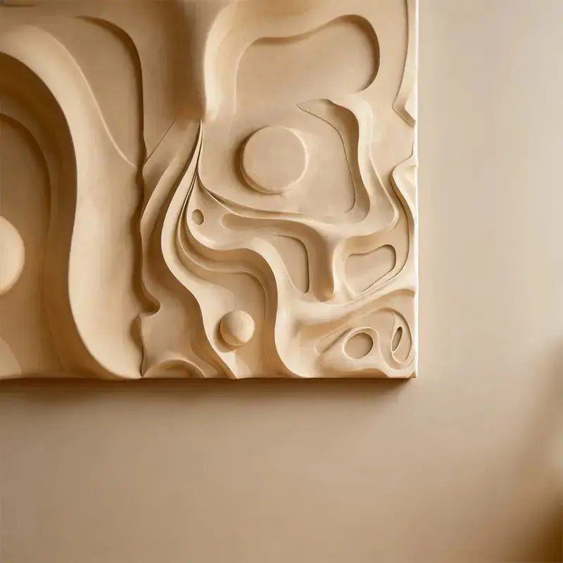 Cream Minimalist Neutral Tone Organic Flow 3D Relief Wall Sculpture Artmeto Wood wall art