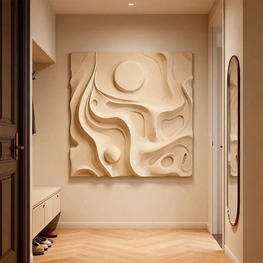 Cream Minimalist Neutral Tone Organic Flow 3D Relief Wall Sculpture Artmeto Wood wall art