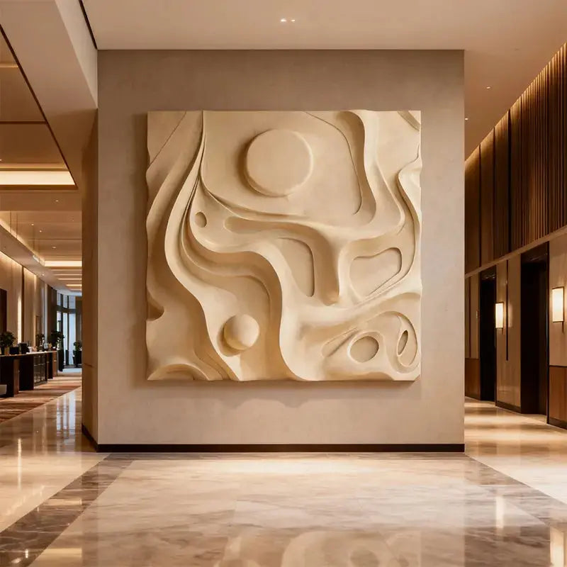 Cream Minimalist Neutral Tone Organic Flow 3D Relief Wall Sculpture Artmeto Wood wall art