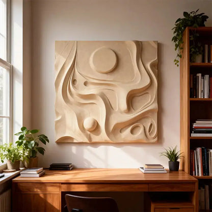 Cream Minimalist Neutral Tone Organic Flow 3D Relief Wall Sculpture Artmeto Wood wall art
