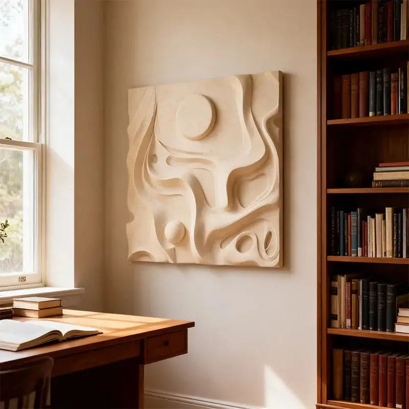 Cream Minimalist Neutral Tone Organic Flow 3D Relief Wall Sculpture Artmeto Wood wall art