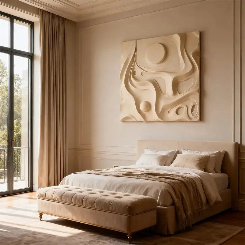 Cream Minimalist Neutral Tone Organic Flow 3D Relief Wall Sculpture Artmeto Wood wall art