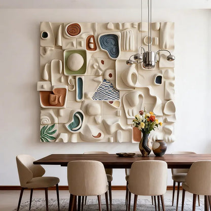 Cream Minimalist Neutral Tone Organic Flow 3D Relief Wall SculptureArtmeto Wood wall art