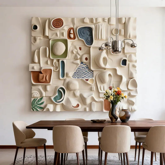 Cream Minimalist Neutral Tone Organic Flow 3D Relief Wall SculptureArtmeto Wood wall art