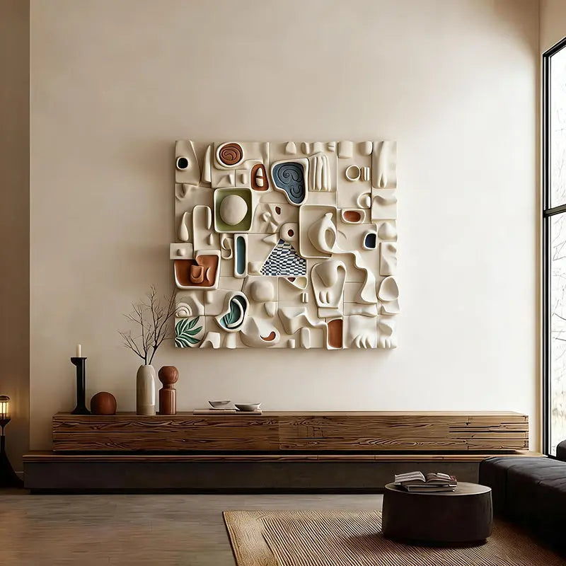 Cream Minimalist Neutral Tone Organic Flow 3D Relief Wall Sculpture Artmeto Wood wall art