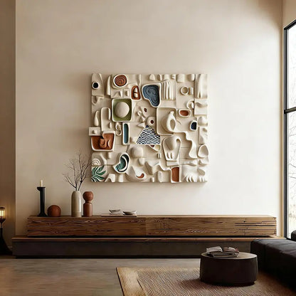 Cream Minimalist Neutral Tone Organic Flow 3D Relief Wall Sculpture Artmeto Wood wall art