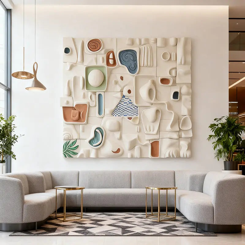 Cream Minimalist Neutral Tone Organic Flow 3D Relief Wall Sculpture（副本） Artmeto Wood wall art