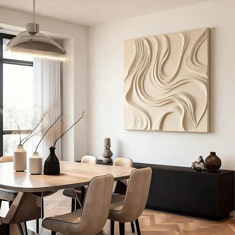 Cream Organic Flowing Fabric-Textured Minimalist Wall Decor Artmeto Wood wall art