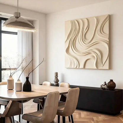 Cream Organic Flowing Fabric-Textured Minimalist Wall Decor Artmeto Wood wall art