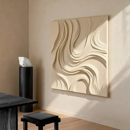 Cream Organic Flowing Fabric-Textured Minimalist Wall Decor Artmeto Wood wall art