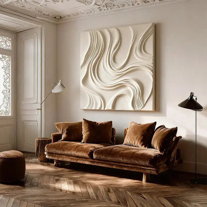 Cream Organic Flowing Fabric-Textured Minimalist Wall Decor Artmeto Wood wall art
