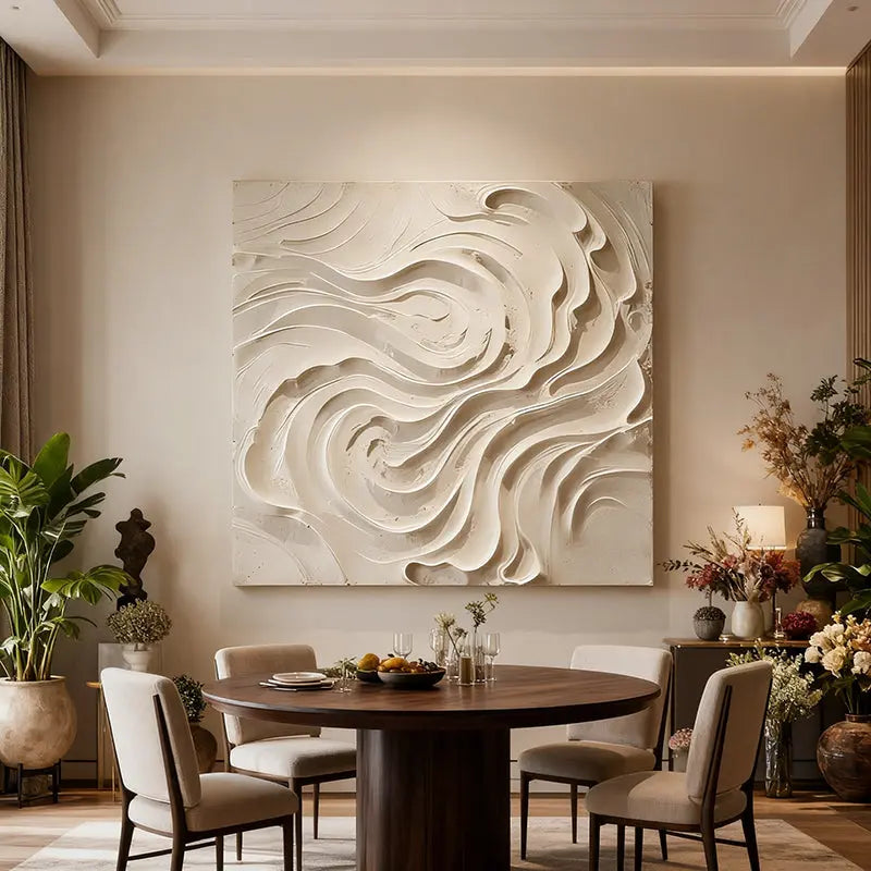 Cream Organic Flowing Fabric-Textured Minimalist Wall Decor Artmeto Wood wall art-2