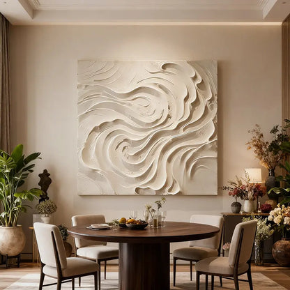 Cream Organic Flowing Fabric-Textured Minimalist Wall Decor Artmeto Wood wall art-2