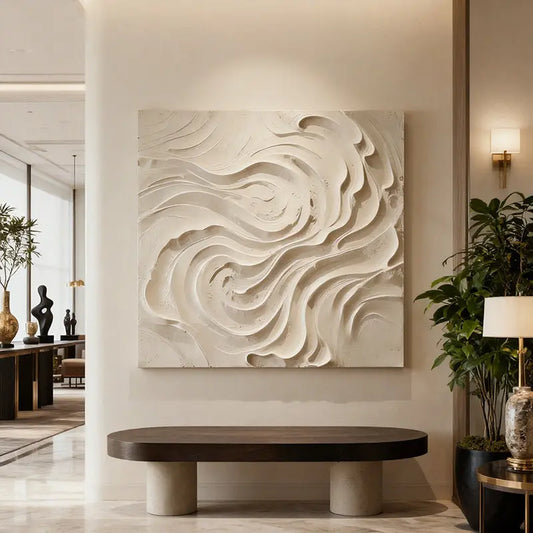 Cream Organic Flowing Fabric-Textured Minimalist Wall Decor Artmeto Wood wall art-1