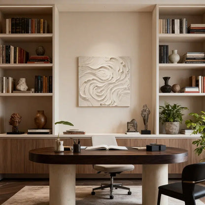 Cream Organic Flowing Fabric-Textured Minimalist Wall Decor Artmeto Wood wall art-4