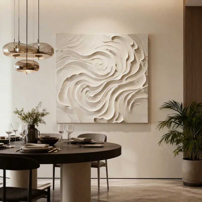 Cream Organic Flowing Fabric-Textured Minimalist Wall Decor Artmeto Wood wall art-5