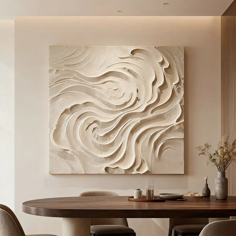 Cream Organic Flowing Fabric-Textured Minimalist Wall Decor Artmeto Wood wall art-6