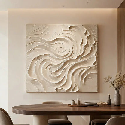 Cream Organic Flowing Fabric-Textured Minimalist Wall Decor Artmeto Wood wall art-6