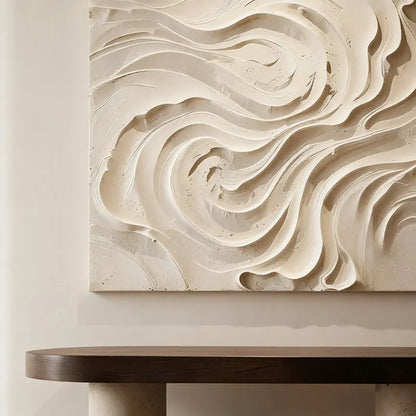 Cream Organic Flowing Fabric-Textured Minimalist Wall Decor Artmeto Wood wall art-7