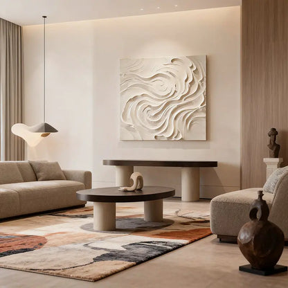 Cream Organic Flowing Fabric-Textured Minimalist Wall Decor Artmeto Wood wall art-8