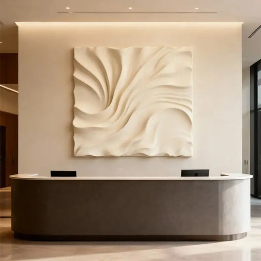 Cream Silk Flow Wave Textured 3D Relief Wall Art Artmeto Wood wall art
