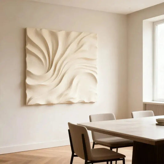 Cream Silk Flow Wave Textured 3D Relief Wall Art Artmeto Wood wall art