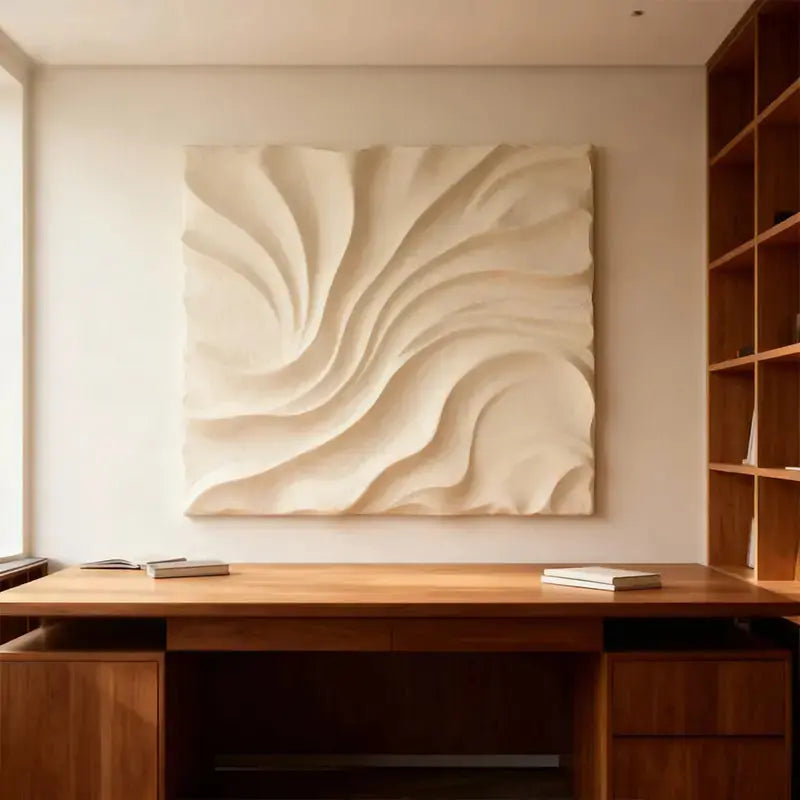 Cream Silk Flow Wave Textured 3D Relief Wall Art Artmeto Wood wall art