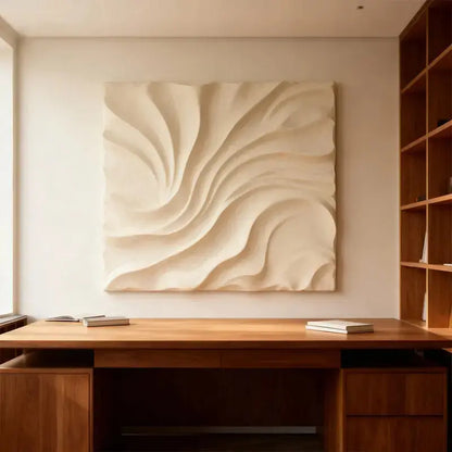 Cream Silk Flow Wave Textured 3D Relief Wall Art Artmeto Wood wall art