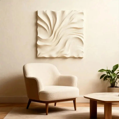 Cream Silk Flow Wave Textured 3D Relief Wall Art Artmeto Wood wall art